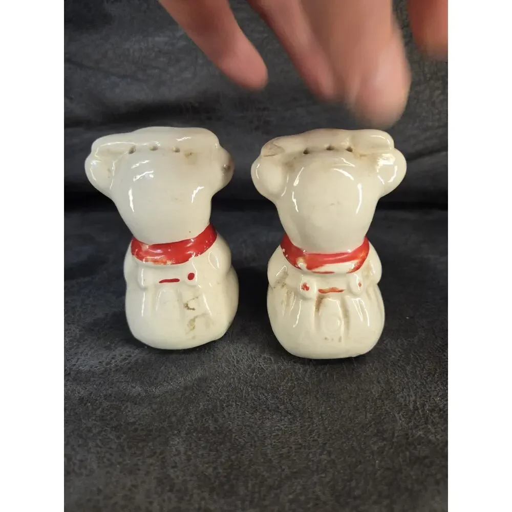 Vintage Anthropomorphic Pig Salt and Pepper Shakers Red Scarf Mid Century Japan